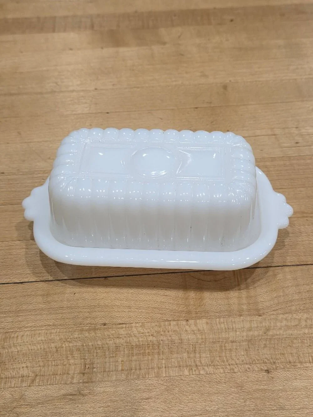 Vintage Westmoreland Old Quilt White Milk Glass Covered Butter Dish